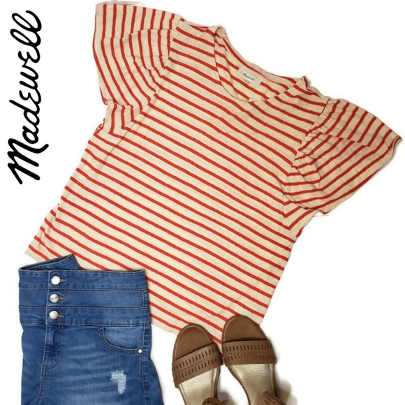 Madewell Tops - Madewell NWT red and cream ruffle shirt medium